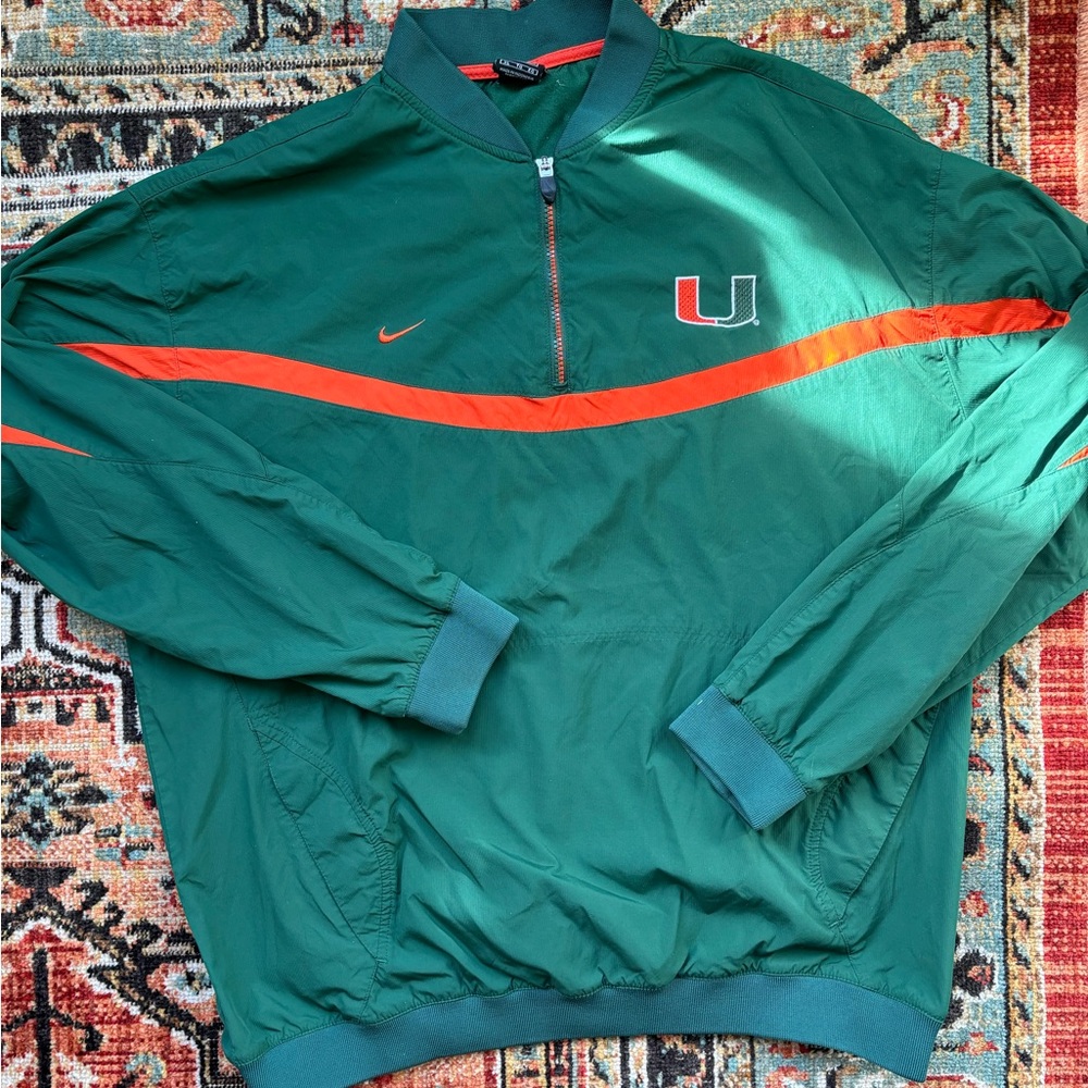 Nike University of Miami Green and Orange Windbreaker with High Collar